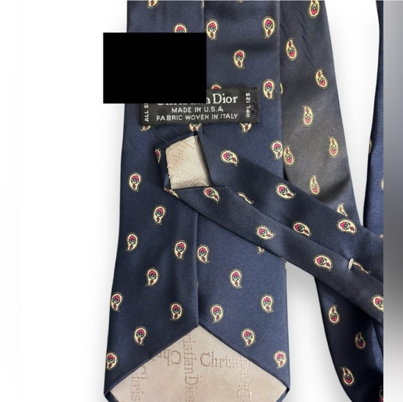 CHRISTIAN DIOR 100% Silk Tie Navy with Yellow & Red Paisley VINTAGE - Picture 4 of 5